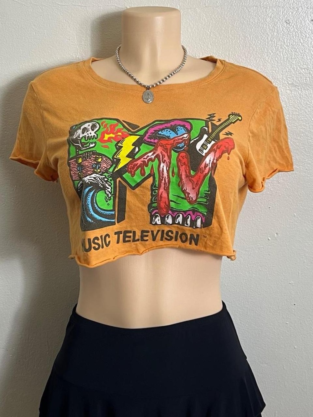 MTV Orange Crop Top with Multicolor Graphic